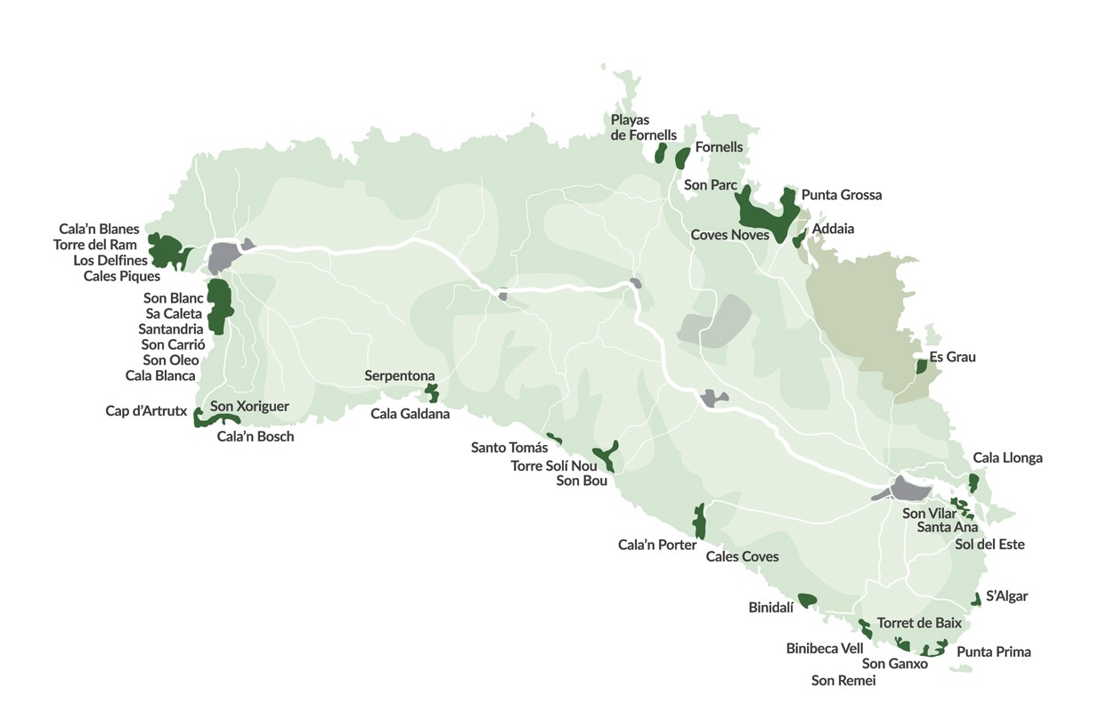 Terrenos y parcelas en Menorca — Mapa urbanizaciones